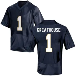 Men's Under Armour Jaden Greathouse Notre Dame Fighting Irish Game Navy Blue Football College Jersey