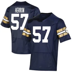 Youth Under Armour Cam Herron Notre Dame Fighting Irish Premier Navy Replica 2021 Shamrock Series Football Jersey